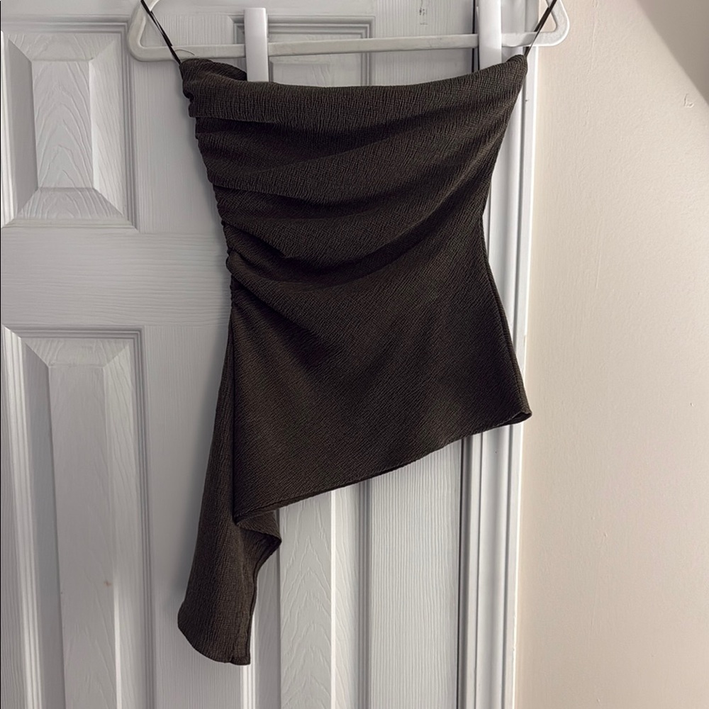 Zara swamp green Asymmetrical Ruched Cocktail Skirt